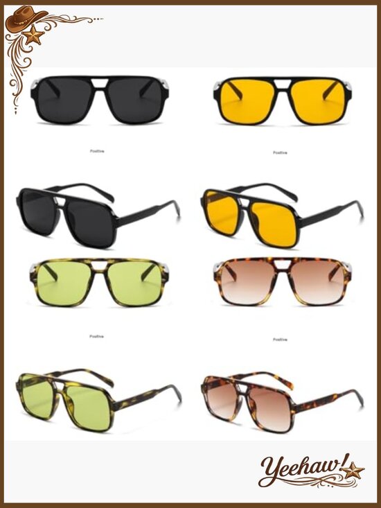 4 Pcs Retro 70s Square Aviator Sunglasses Oversized Trendy Shades